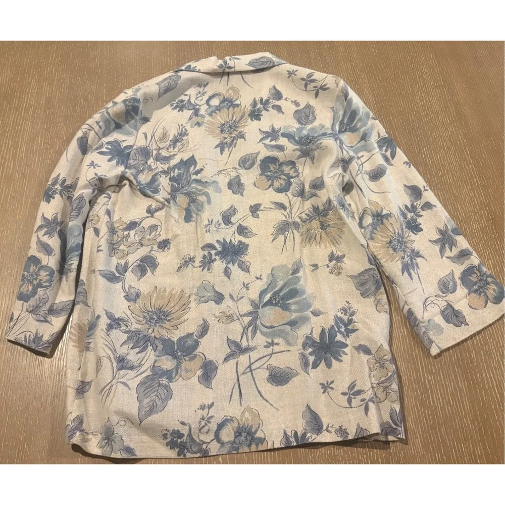 Vintage Joanna Floral Flax Blend Blazer Womens‎ Small Cottagecore Jacket EUC